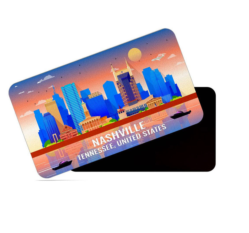 dhcrafts Rectangular Rubber Fridge Magnet / Magnetic Card Multicolor United States, Tennessee Nashville Design Pack of 1 (8.6cm x 5.4cm)